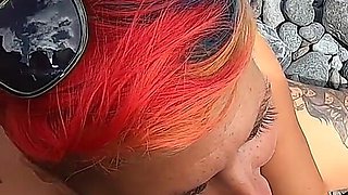 My Naked Short-haired Wife Sucks My Cock Outdoor on a Beach