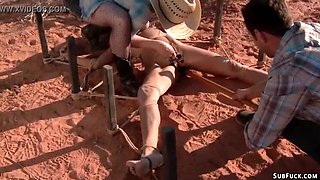 Hitchhiker Amber Rayne Bound & Fucked Rough in Desert Threesome BDSM