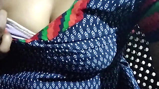 South Indian Beauty Massaging Her Hot Boobs with Oil