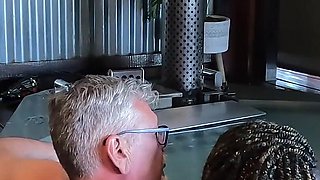 Ebony MILF Gets Her Ass Eaten and Pussy Fingered in a Hot Tub