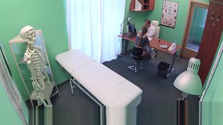 Doctor jerks of touching big boobs of patient