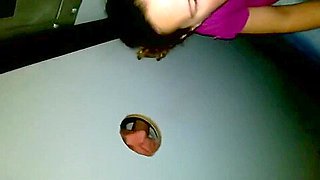small dick hubby made to take cock in gloryhole by wife