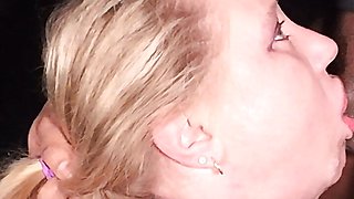 Goth emo MILF face fucked and swallows lucky neighbors cum