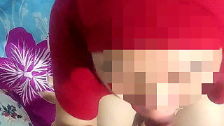 My Big Dick Gets Blowjob by Beautiful Red Hijab Teacher