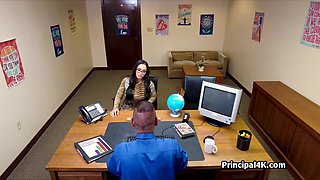 Busty Tits cougar in tiger dress makes headmaster steamy