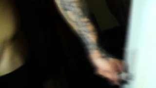 Brunette slut with big boobs threesome by the pool