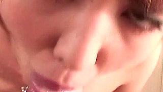 Japanese girl takes a shower and squirts before sucking a guy in the bathtub