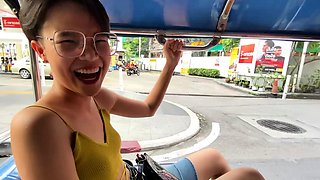 Skinny Thai girl with glasses loves sex