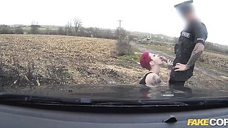 Sexy as hell redhead MILF with big boobs fucked by fake cop