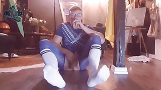 Kinkychrisx Wanking in Blue Pantyhose and White Socks