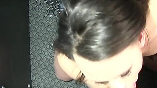 Sexy brunette Alex Moore loves tasting cum in her first gloryhole POV