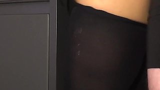 Serious Business Woman in Used Dirty Nylons Has Standing Sex with the Boss in the Office Kitchen - Business-bitch