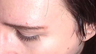 Goth Giving a Closeup Deepthroat Blowjob Under the Desk While Working