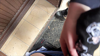 Milked in front of a stranger's trowel door