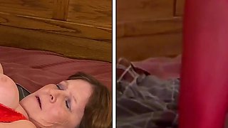 GILF Carmen Angel’s Granny in Red Two Toy Playtime Orgasms