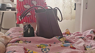 The bitch is at work again, her friend at home has videotaped her, she is oblivious to everything