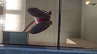 Voyeuring Wifey the glass bottom to see her tits and pussy