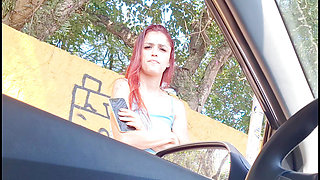 Risky handjob on the street... Beautiful woman saw my cock.