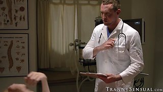 Doctor Pierce Paris takes cock down TS Crystal Thayers throat and ass