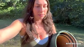 Hot German Brunette Erin A Fingering Her Hairy Pussy Outdoors - Solo Masturbation