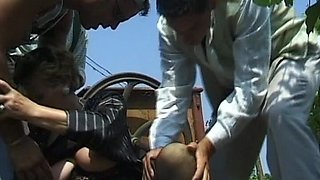 Horny German Granny Gangbang Outdoors