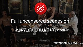 Perverse Family Involve a Submissive Slim Maid Into Wild Dirty Orgy During The Dinner In the Mansion
