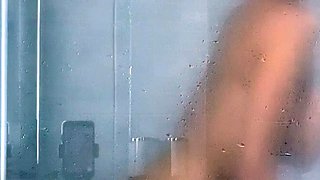 Ebony girl showers her big ass amp masturbating