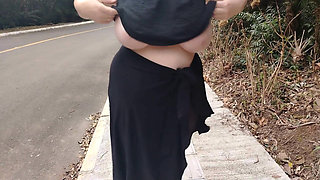 My Stepmother in Transparent Pants Without Panties Showing off on the Street.