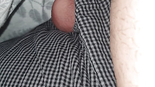 Step mom grabs and handjob step son dick in erection