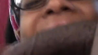 Ebony-skin Amber Star masturbates and sucks big black cock