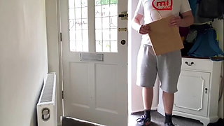 Young horny MILF pay treat delivery guy.