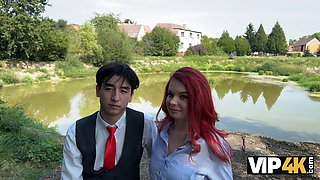 Watch Miss Olivia, the stunning redhead, get wild with her BF while her cuckold BF watches in awe
