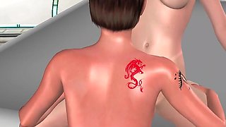 Animated 3D Porn - Two Lesbian Girls Fucking From Behind Using Strapon in Spaceship