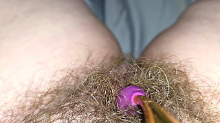 Big Hairy Cunt Trying Out A New Vibrator.