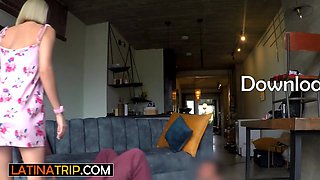 Acro yoga lesson ends in a latinas slit