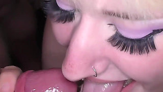 Hot Blonde and Brunette Getting Showered with Warm Cum