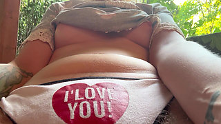 Hairy Amateur Masturbates Her Huge Clit on Her Balcony
