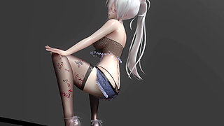 [mmd] Haku-wiggle; Erotic Tattoos; Black Stockings; Jeans; Glasses; Lingerie