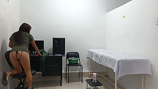 Nurse Treats a Special Client While Masturbating in the Doctor's Office