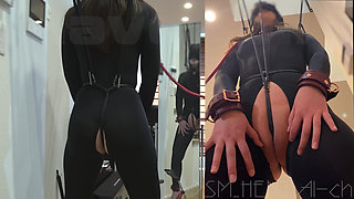 Crotch Rope Pussy Close-up: a Masochistic Slave Gives Her Master a Blow Job. Cum Drinking.