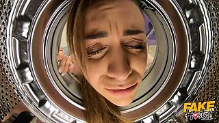 Fake hostel - fussy Big Tits karen gets stuck inwards a washing machine