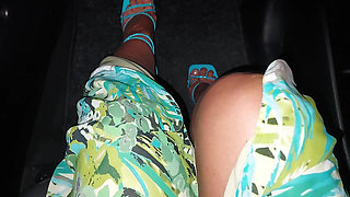 Mature Stepmom with Sexy Legs in Heels in the Car with Her Younger Stepson
