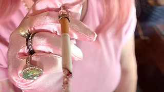 A Pink Princess! Tina Snua Smokes A Cigarette In A Holder - Smoking Cute Wig Gloves Smoker