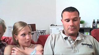 Step-parent's meeting of a young couple turns into a shameful orgy