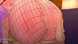 Curvy hentai cutie with huge ass given legs-over-head fuck with creampie