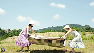 Old And Young Lesbian Picnic Sexdate On A Sunny Day