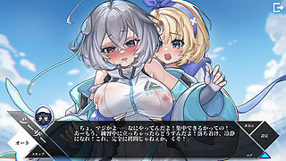 The guy is glued to the lesbian play of two girls