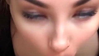 My Sweet Girl Gets Cum on Her Face! Blowjob with Red Nails