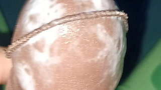 Another cumshot inside gray high spandex tights