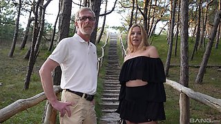Perverted old fart penetrates hot Blonde MILF Goldy Kim outdoor
